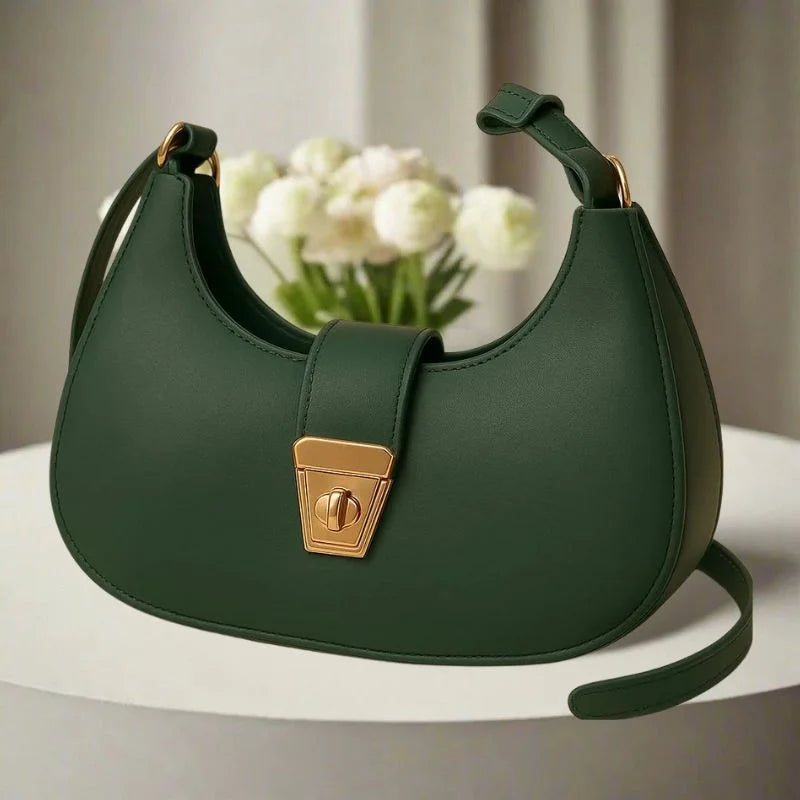 Crescent Leather Luxury Shoulder Bag for Women | Deep Green NB Collection Shop