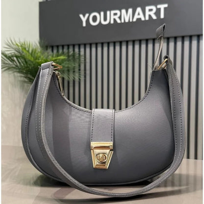 Crescent Luxury Faux Leather Shoulder Bag | Dark Gray Elegant Handbag for Women NB Collection Shop
