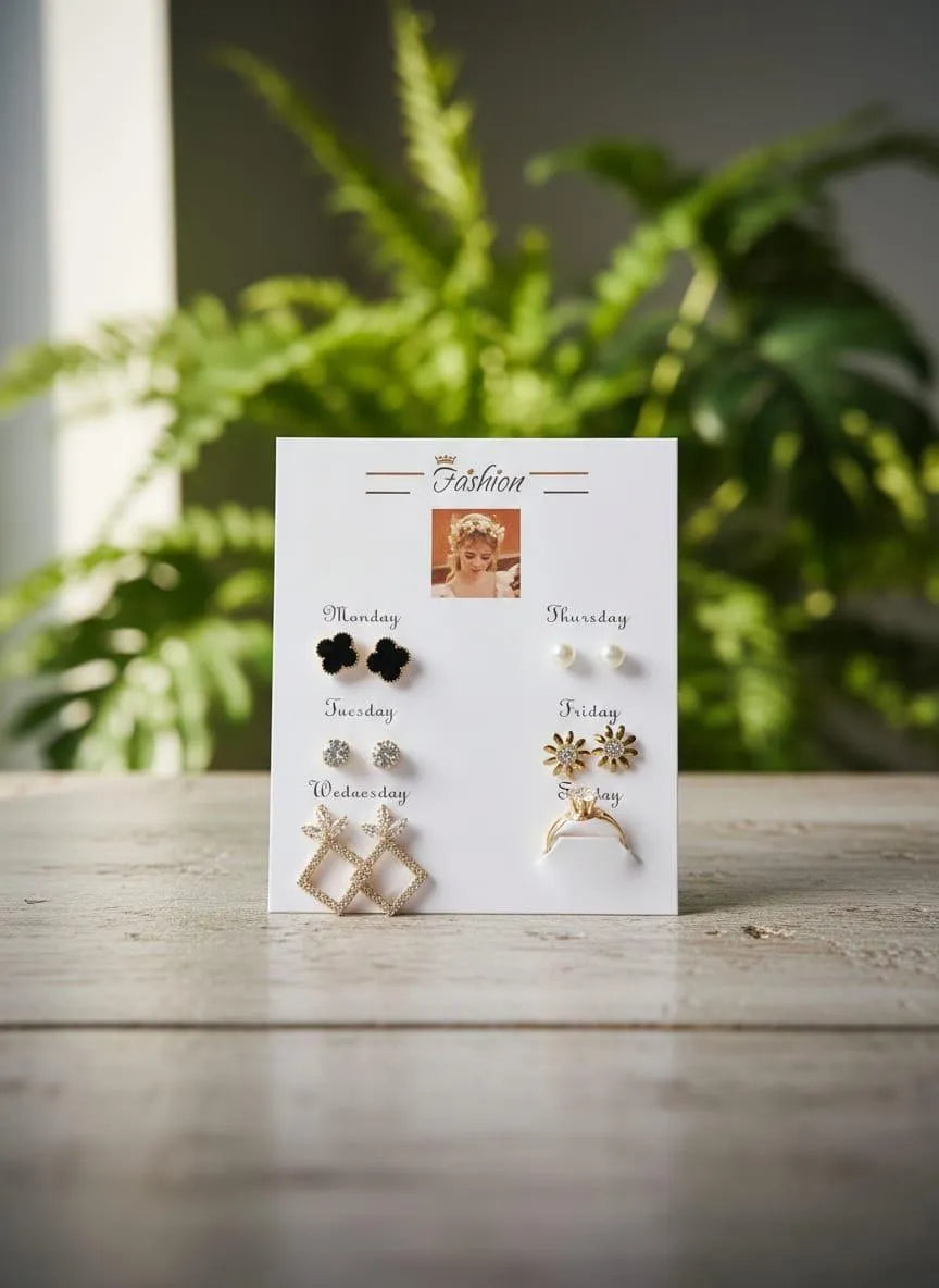 6 Pair Fancy Gold Plated Crystal Tops Set NB Collection Shop