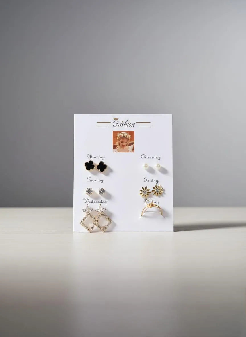 6 Pair Fancy Gold Plated Crystal Tops Set NB Collection Shop
