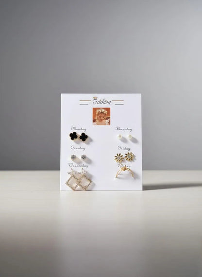 6 Pair Fancy Gold Plated Crystal Tops Set NB Collection Shop