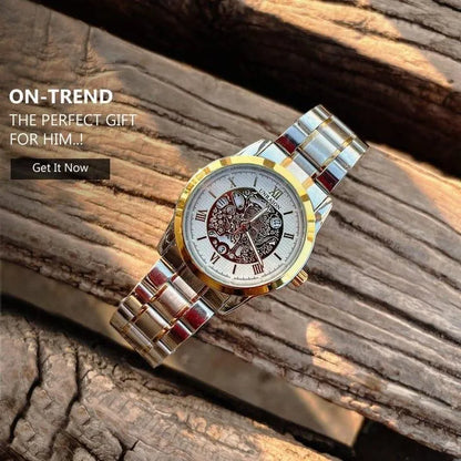 Unraion Men's Skeleton Watch | Luxury Gold-Tone Stainless Steel Timepiece NB Collection Shop