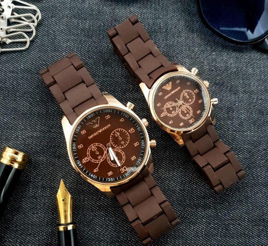 Brown Couple Chronograph Watches - Stainless Steel Matching Set NB Collection Shop