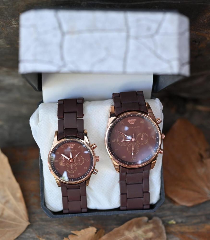 Brown Couple Chronograph Watches - Stainless Steel Matching Set NB Collection Shop