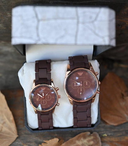 Brown Couple Chronograph Watches - Stainless Steel Matching Set NB Collection Shop