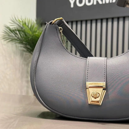 Crescent Luxury Faux Leather Shoulder Bag | Dark Gray Elegant Handbag for Women NB Collection Shop