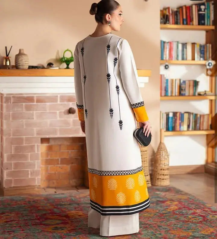 2 Pcs Women's Stitched Silk Printed Shirt And Trouser NB Collection Shop