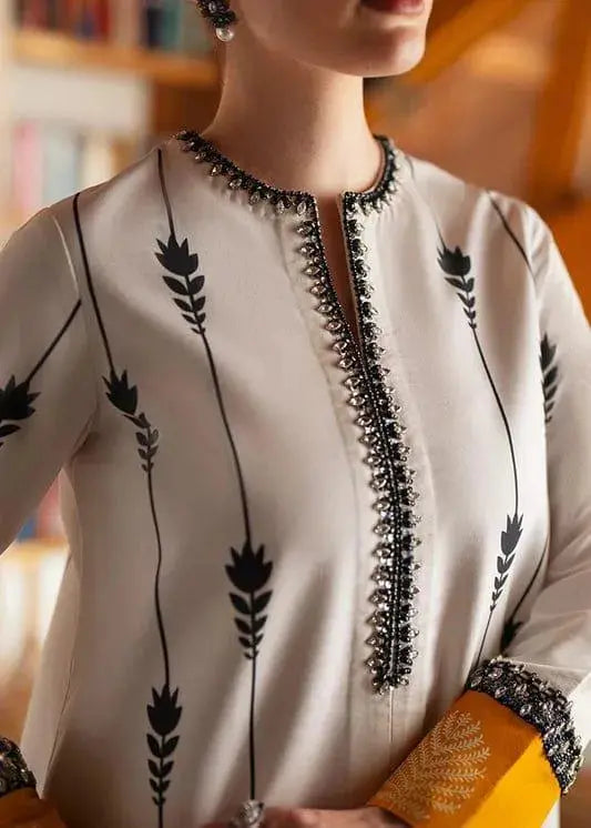 2 Pcs Women's Stitched Silk Printed Shirt And Trouser NB Collection Shop
