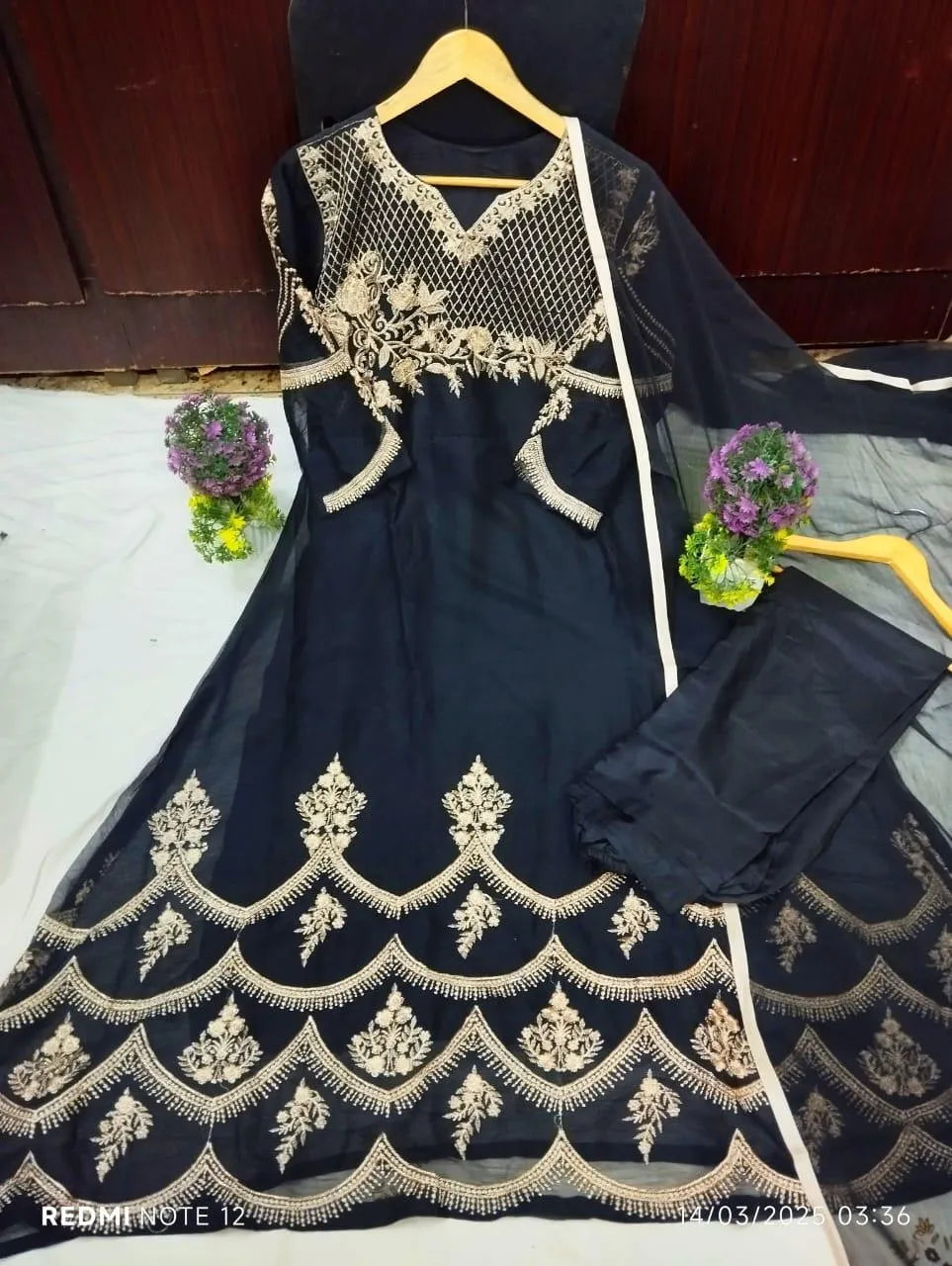 3 Pcs Women's Stitched Chiffon Embroidered Maxi Suit NB Collection Shop