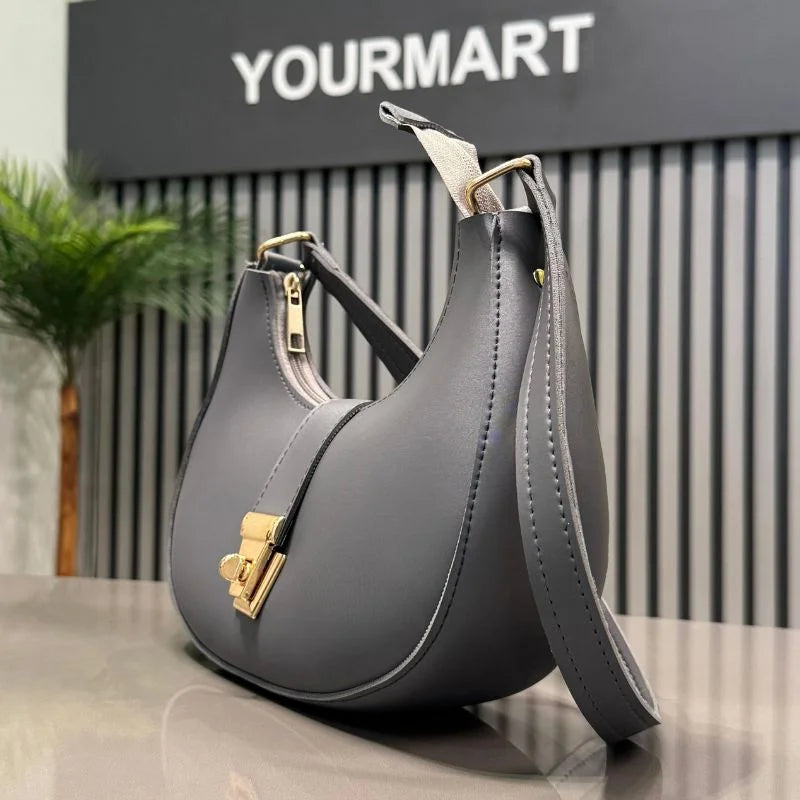Crescent Luxury Faux Leather Shoulder Bag | Dark Gray Elegant Handbag for Women NB Collection Shop