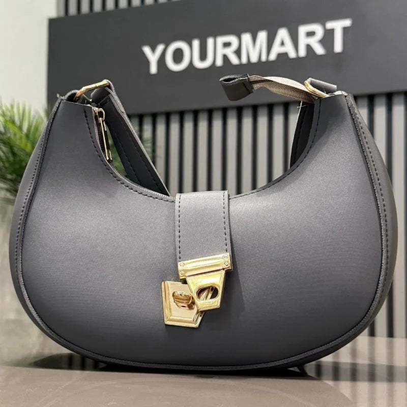 Crescent Luxury Faux Leather Shoulder Bag | Dark Gray Elegant Handbag for Women NB Collection Shop