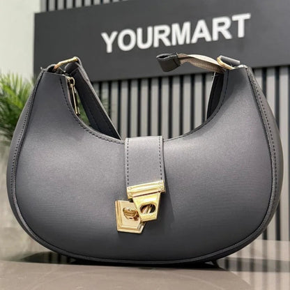 Crescent Luxury Faux Leather Shoulder Bag | Dark Gray Elegant Handbag for Women NB Collection Shop