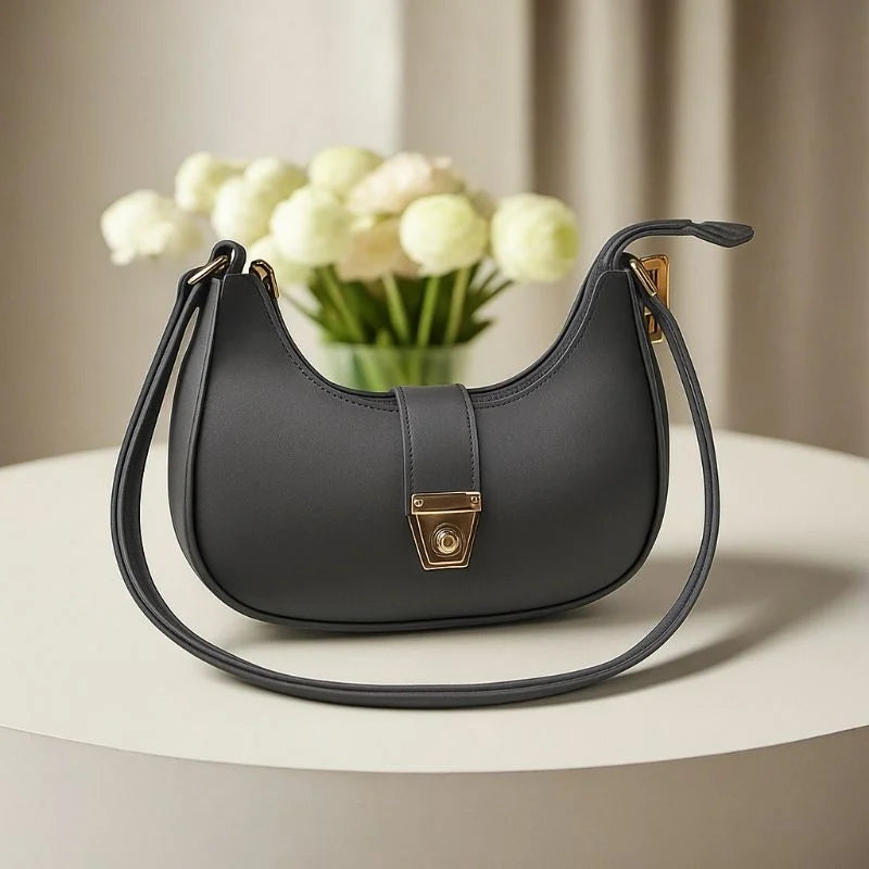 Crescent Luxury Faux Leather Shoulder Bag | Dark Gray Elegant Handbag for Women NB Collection Shop