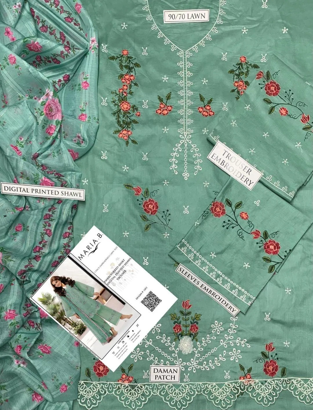 3 Pcs Women's Unstitched Embroidered Suit NB Collection Shop