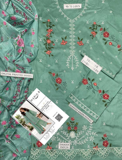 3 Pcs Women's Unstitched Embroidered Suit NB Collection Shop