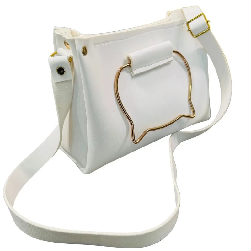 White Elegant Cat Handle Handbag for Girls & Ladies | Stylish Shoulder & Crossbody Bag with Gold Accents | Adjustable Strap NB Collection Shop