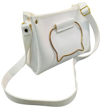 White Elegant Cat Handle Handbag for Girls & Ladies | Stylish Shoulder & Crossbody Bag with Gold Accents | Adjustable Strap NB Collection Shop