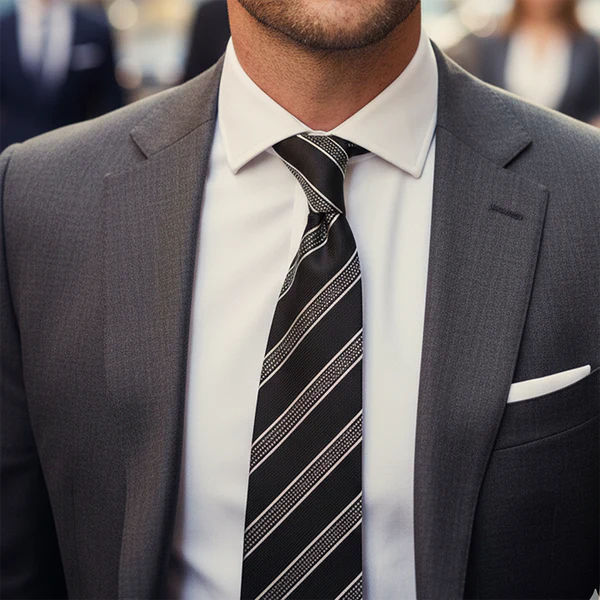 Black Label Diagonal Tie & Pocket Square Set | Premium Men’s Formal Black Tie | Classic Diagonal Stripe Design NB Collection Shop