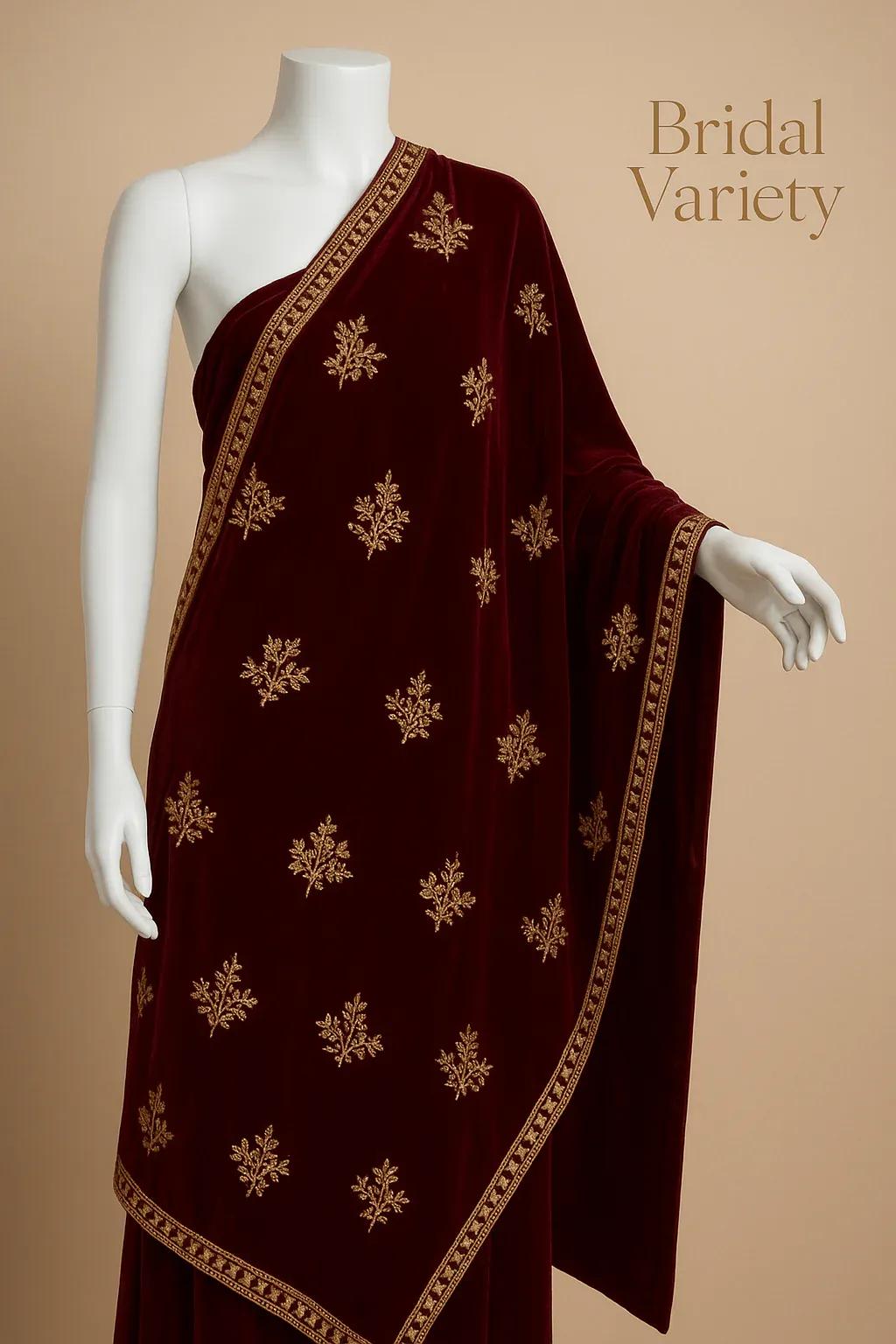 Luxurious Velvet Embroidered Shawl - 1 Pcs in Black, Blue, and Maroon NB Collection Shop