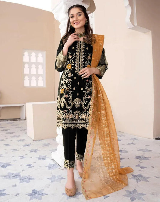 3 Pcs Women’s Stitched Raw Silk Embroidered Suit NB Collection Shop