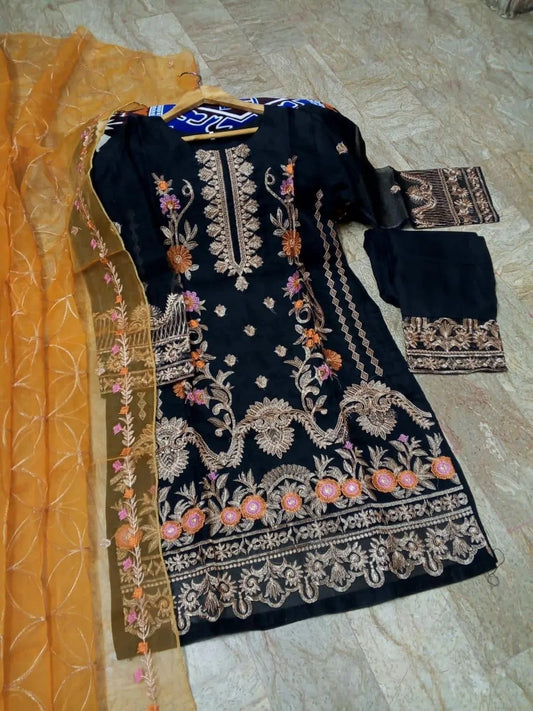 3 Pcs Women’s Stitched Raw Silk Embroidered Suit NB Collection Shop
