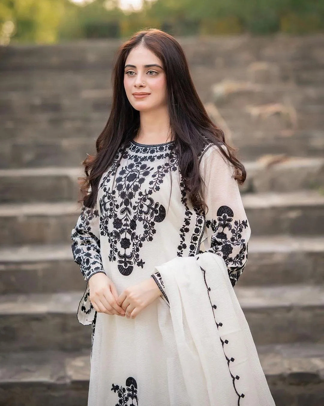 3 Pcs Women’s Stitched Organza Embroidered Suit NB Collection Shop
