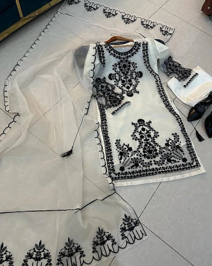 3 Pcs Women’s Stitched Organza Embroidered Suit NB Collection Shop