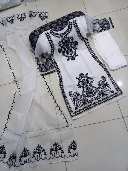 3 Pcs Women’s Stitched Organza Embroidered Suit NB Collection Shop
