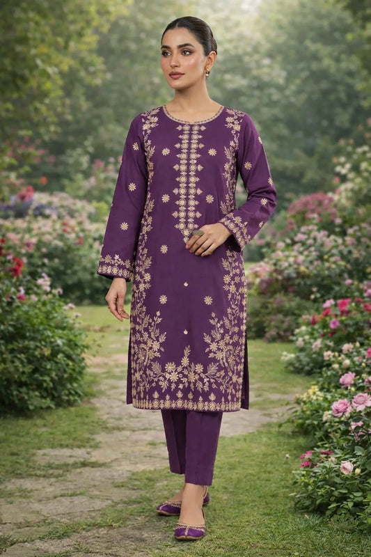 2 Pcs Women's Unstitched Embroidered Suit NB Collection Shop