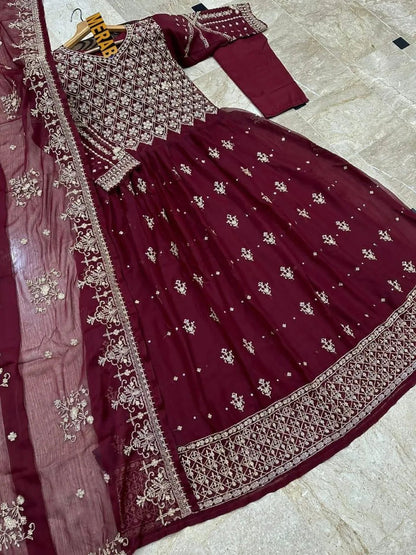 3 Pcs Women's Stitched Chiffon Embroidered Suit NB Collection Shop
