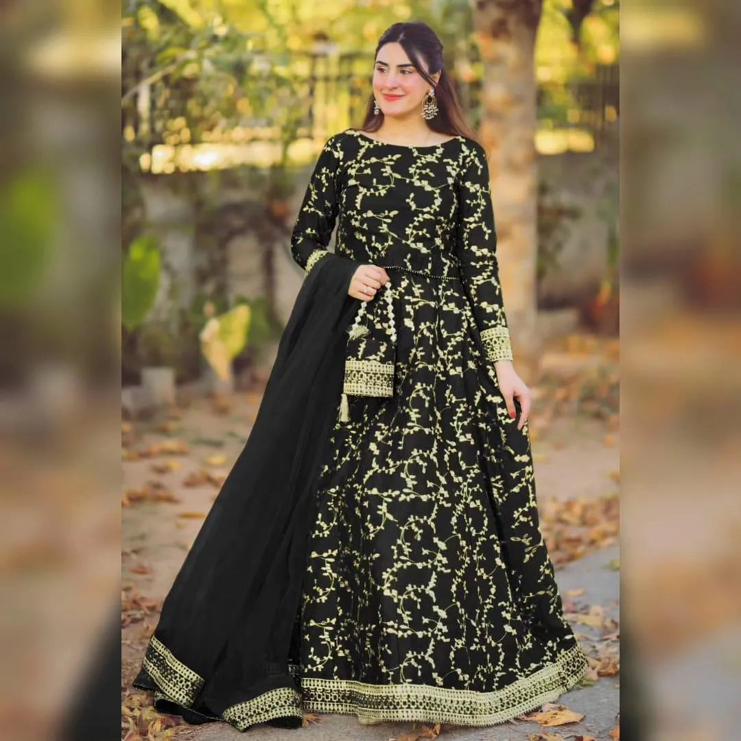 3 Pcs Women's Stitched Shamoz Silk Embroidered Lehenga Choli NB Collection Shop