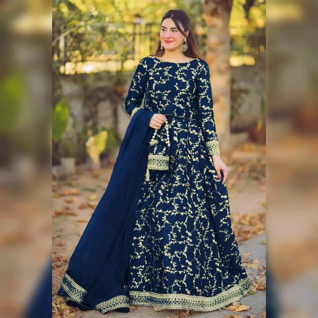 3 Pcs Women's Stitched Shamoz Silk Embroidered Lehenga Choli NB Collection Shop
