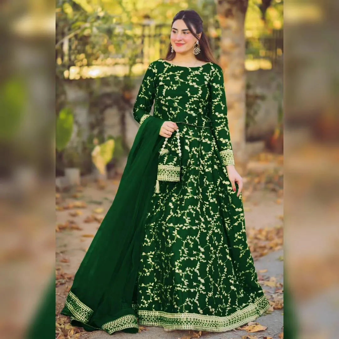 3 Pcs Women's Stitched Shamoz Silk Embroidered Lehenga Choli NB Collection Shop