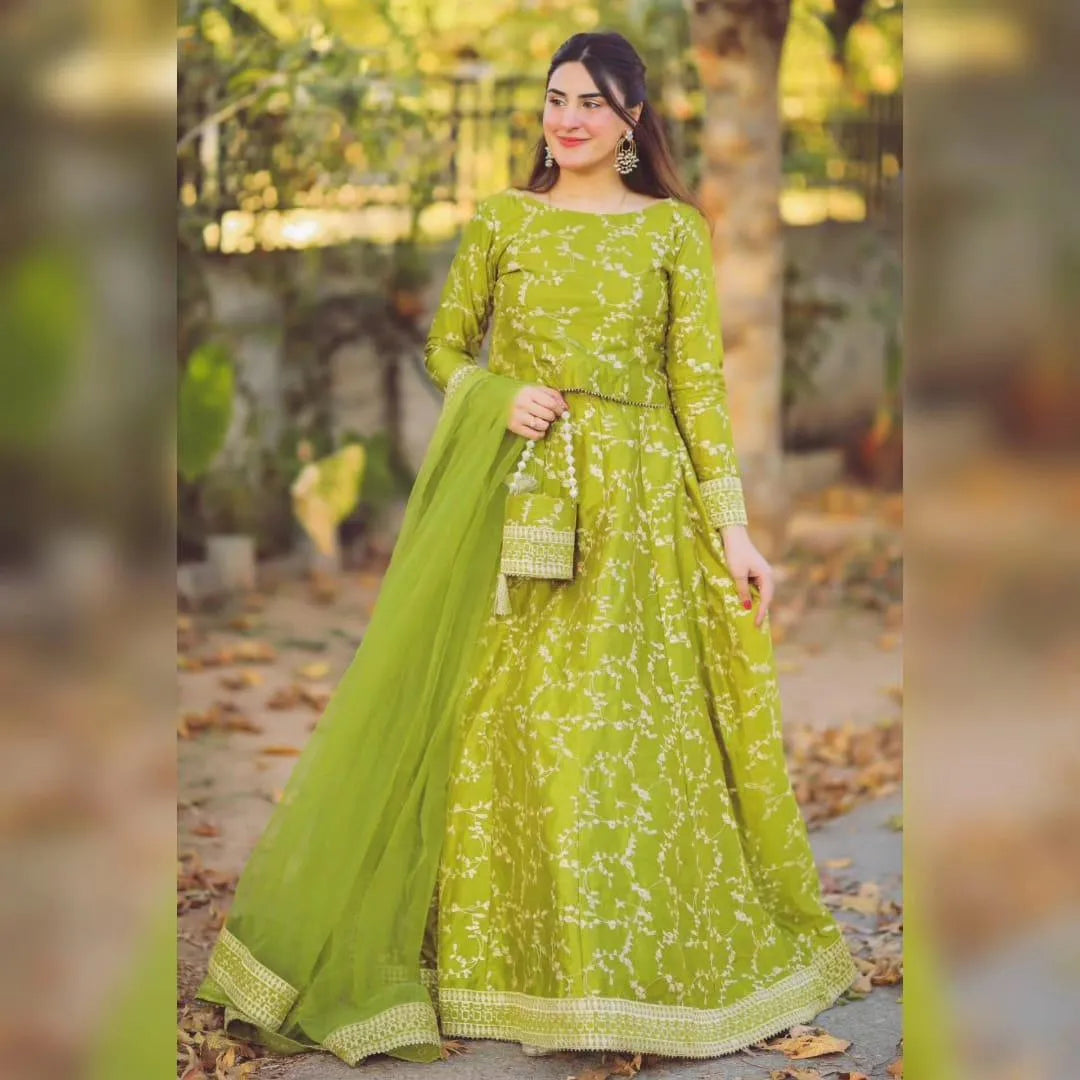 3 Pcs Women's Stitched Shamoz Silk Embroidered Lehenga Choli NB Collection Shop