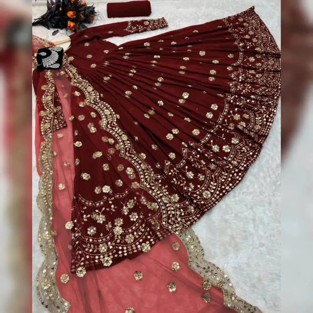 3 Pcs Women's Stitched Shamoz Silk Embroidered Maxi And Trouser NB Collection Shop