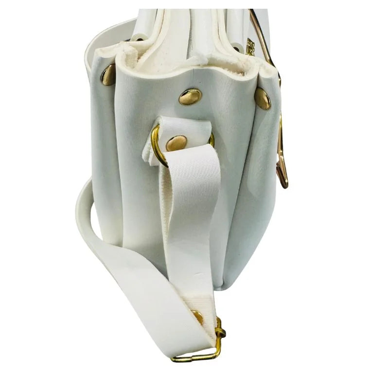 White Elegant Cat Handle Handbag for Girls & Ladies | Stylish Shoulder & Crossbody Bag with Gold Accents | Adjustable Strap NB Collection Shop