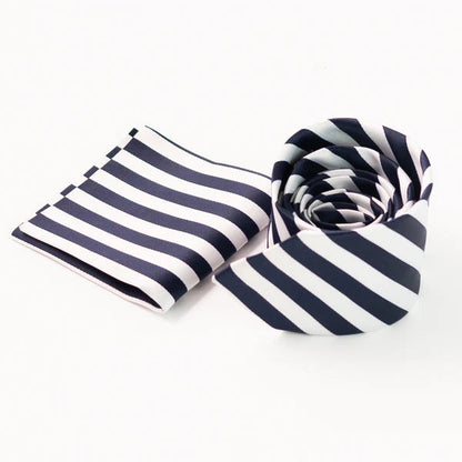 Blue & White Striped Tie & Pocket Square Set | Premium Men’s Formal Striped Tie | Classic Blue & White Design NB Collection Shop
