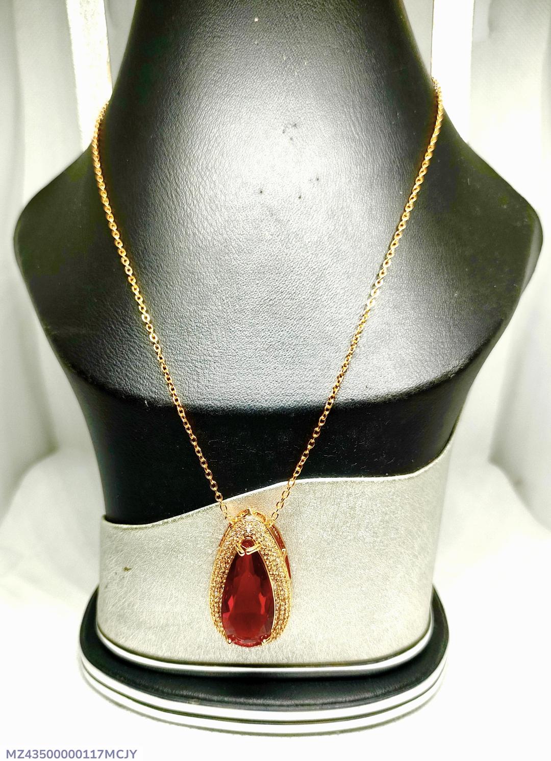 Elegant Bold Crystal Alloy Pendant - Luxury Bridal & Daily Wear Necklace in Red, Black & Gold NB Collection Shop