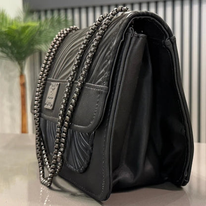Luxury Women’s Shoulder Bag in Charcoal Black Faux Leather for Casual, Work, and Formal Use NB Collection Shop