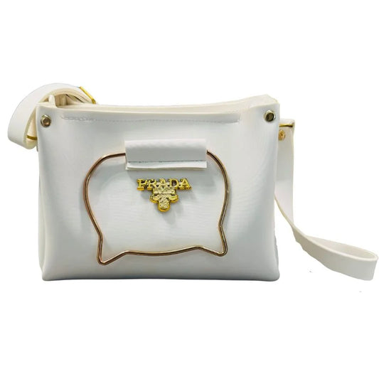 White Elegant Cat Handle Handbag for Girls & Ladies | Stylish Shoulder & Crossbody Bag with Gold Accents | Adjustable Strap NB Collection Shop