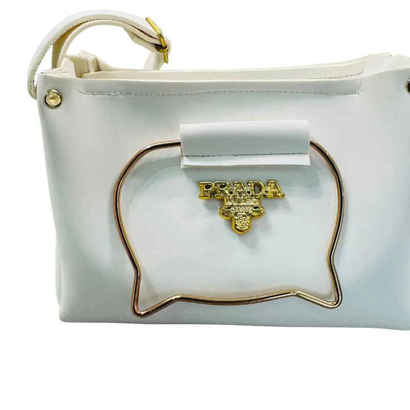 White Elegant Cat Handle Handbag for Girls & Ladies | Stylish Shoulder & Crossbody Bag with Gold Accents | Adjustable Strap NB Collection Shop
