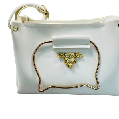 White Elegant Cat Handle Handbag for Girls & Ladies | Stylish Shoulder & Crossbody Bag with Gold Accents | Adjustable Strap NB Collection Shop