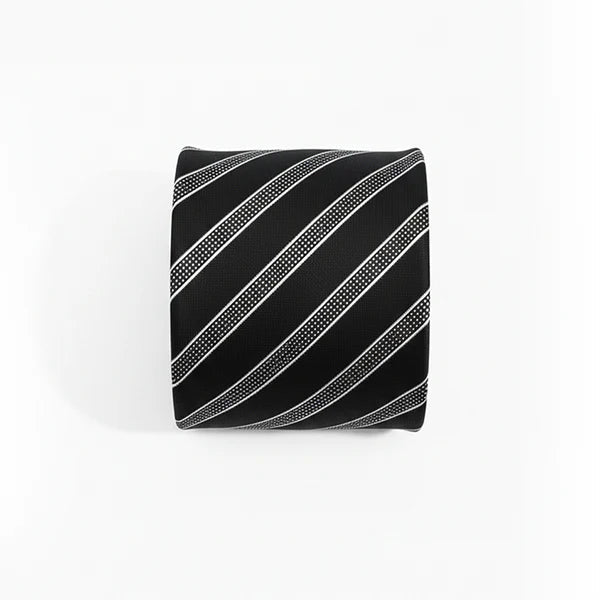 Black Label Diagonal Tie & Pocket Square Set | Premium Men’s Formal Black Tie | Classic Diagonal Stripe Design NB Collection Shop