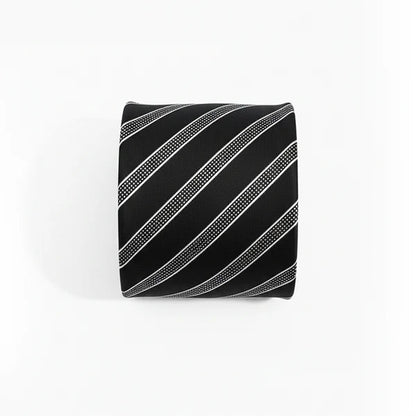 Black Label Diagonal Tie & Pocket Square Set | Premium Men’s Formal Black Tie | Classic Diagonal Stripe Design NB Collection Shop