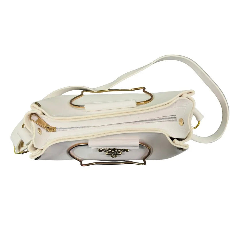 White Elegant Cat Handle Handbag for Girls & Ladies | Stylish Shoulder & Crossbody Bag with Gold Accents | Adjustable Strap NB Collection Shop