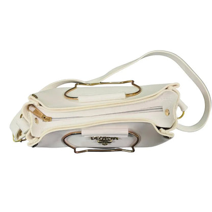 White Elegant Cat Handle Handbag for Girls & Ladies | Stylish Shoulder & Crossbody Bag with Gold Accents | Adjustable Strap NB Collection Shop