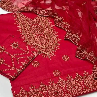 3 Pcs Women's Unstitched Embroidered Suit NB Collection Shop