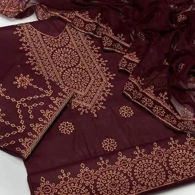 3 Pcs Women's Unstitched Embroidered Suit NB Collection Shop