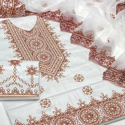3 Pcs Women's Unstitched Embroidered Suit NB Collection Shop