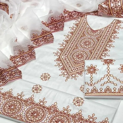 3 Pcs Women's Unstitched Embroidered Suit NB Collection Shop